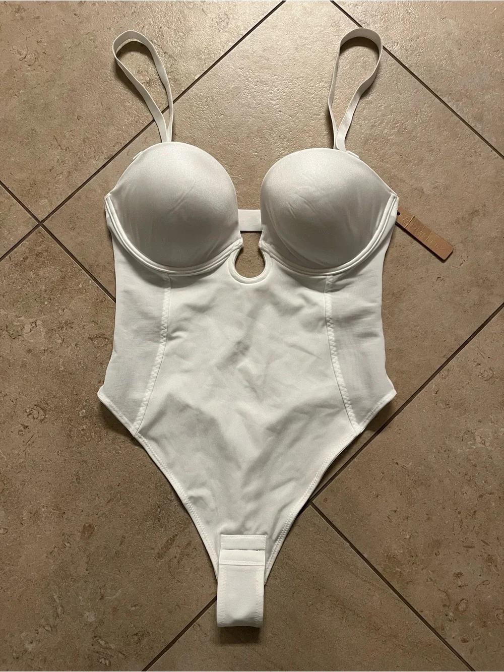 MeshSmooth Deep Plunge Low-Back Thong Bodysuit